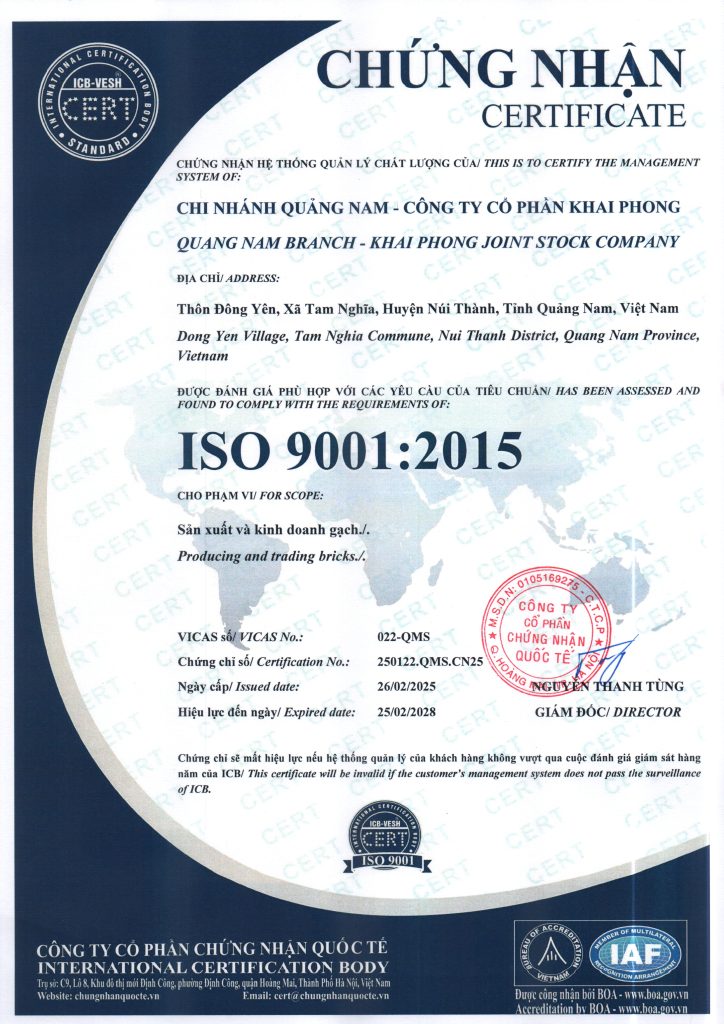 Chung nhan ISO 9001